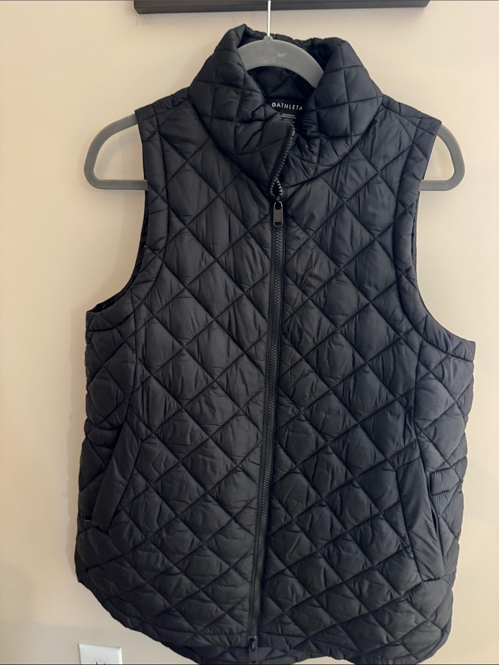 Athleta Black Quilted Stand-Collar Vest